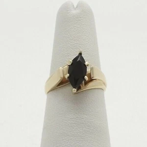 Vintage 10k Gold Magic Glo Marquise Onyx Cathedral Bypass Ring Sz6 - Picture 1 of 8