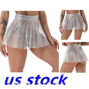 Women's Transparent Skater Mini Skirt High Waisted Rave Dance Festival Dress - Picture 1 of 20