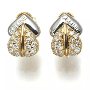 Auth CELINE Earrings Diamond 0.16ct/0.16ct Heart 18K YG/900 Platinum - Picture 1 of 5