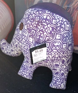 Handmade Plush Elephant Made In New Zealand, Purple Pattern, Button Eyes, New - Picture 1 of 8