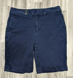 Chaps Womens Size 8 Cuffed Stretchy Navy Blue Bermuda Shorts - Picture 1 of 9
