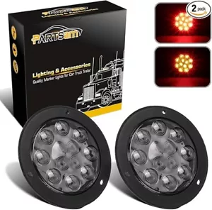 Partsam 2Pcs 4 Inch Round Red LED Trailer Tail Lights Flange Mount Smoke Lens - - Picture 1 of 1