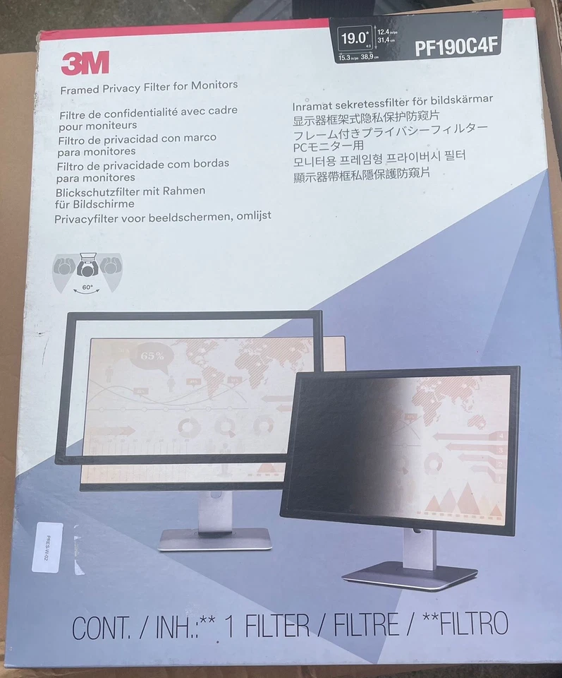 3M Framed Black Privacy Filter for 24" Widescreen Monitor 16:10 PF240W1F Genuine - Image 1 of 2