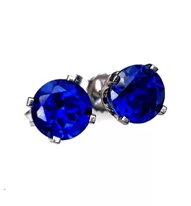 1ct Natural VS Blue Sapphire 14K White Gold Stud Earrings Push Back Diamond ALTE - Picture 1 of 3