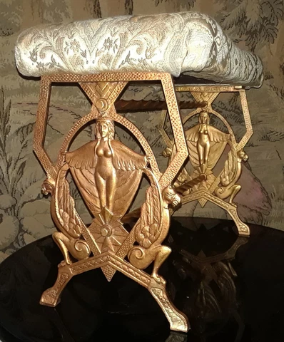 1920 Egyptian Revival Gilded Iron Bench Nude & Winged Griffins by Art Specialty Cover