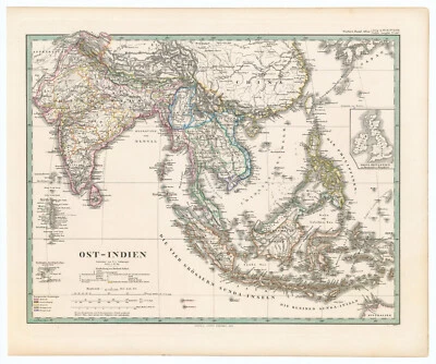Антикварная карта "Ост-Индия" (Ост-Индия) Stieler - Berghaus, 1870 - Изображение 1 из 4