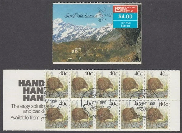 NUEVA ZELANDA 1990 FOLLETO $4 40c KIWI PÁJARO MT SELLO COCINERO MUNDO LONDRES '90 USADO Foto 1 de 1