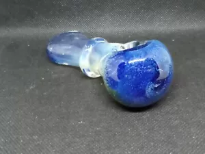 Blue Glitter Glass Smoking Pipe 4.5 Tobacco Pipe Decorative Spoon Pipe - Picture 1 of 8