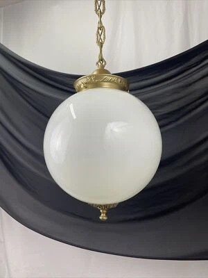 RESTORED Antique Vtg LARGE Art Deco Glass Pendant Light Chandelier 1920s 30s 40s - Image 1 of 4