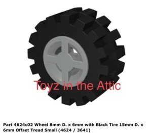 Lego 1x 4624c02 Light Gray Wheel 8mm D x 6mm with Black Tire 15mm 6931 6957 1968 - Picture 1 of 1