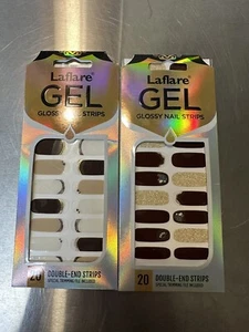 Brown Set Of 2 Laflare Mani Glossy Nail Strips Set  Trimming File Included - Picture 1 of 4