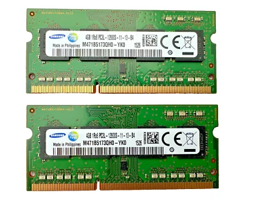 2x 4GB Samsung DDR3L PC3L-12800 Laptop memory upgrade RAM SODIMM 204 Pin 03T7117 - Image 1 of 4