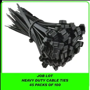 Black Cable Zip Ties Job Lot 4500 Surplus Stock 380mm X 7.6mm 45 Packs of 100 - Picture 1 of 1