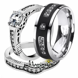 His & Her 3 Stück Edelstahl Braut Ring Set & Herren Titan Ehering - Bild 1 von 9