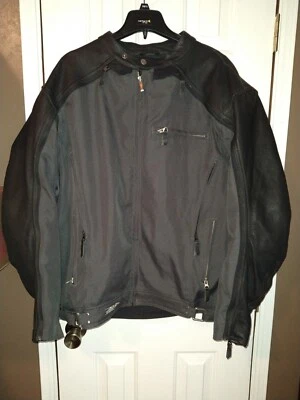 Power-Trip Men’s XL Black Motorcycle Jacket Armored Full Zipper Leather Canvas - Image 1 of 4
