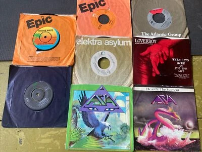 Lot of 8 vinyl RARE 45s Original 1980s Loverboy Asia Trevor White Boston NM - Image 1 of 4