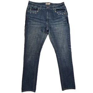 Lolo Skinny Jeans Womens Sz 14 Blue Distressed Studded Hi-Rise Medium Wash - Picture 1 of 18