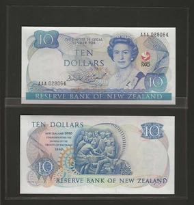 NEW ZEALAND 10 Dollars 1990, P-176 Commemorative, AAA Prefix, QEII, UNC- Grade - Picture 1 of 1