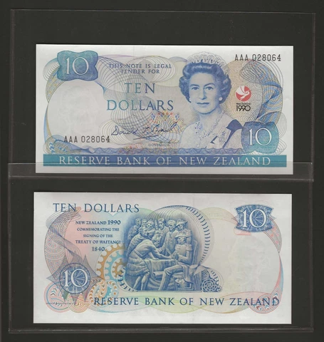 NEW ZEALAND 10 Dollars 1990, P-176 Commemorative, AAA Prefix, QEII, UNC- Grade Cover