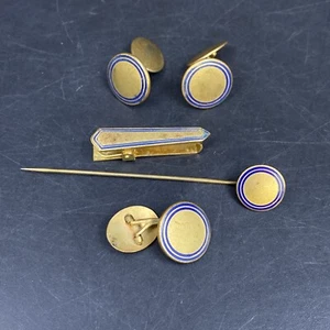 Vintage S B Co Gold Tone Circle Post Cufflink Tuxedo Button Hat Pin Tie Bar Clip - Picture 1 of 12
