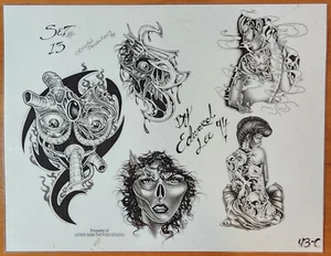 Vintage Edward Lee Nero e Grigio NEGOZIO USATO Tatuaggio Flash Scheda Produzione Bio Mech - Foto 1 di 14