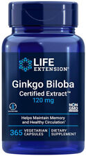 GINKGO BILOBA CERTIFIED EXTRACT 120mg 365Cap MEMORY BRAIN SUPPORT LIFE EXTENSION