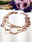 Necklace Rose Gold Tone Dangle Circles Modern 56" Extra Long  Metal Link Womens