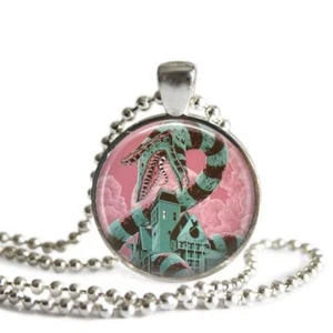 Beetlejuice Sandworm 1 Inch Silver Plated Pendant Necklace Handmade - Picture 1 of 5