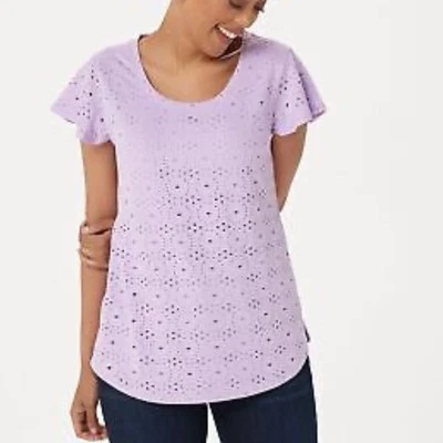 Женская блузка Isaac Mizrahi средний размер с лавандовыми петлями с оборками топ с коротким рукавом - Изображение 1 из 4