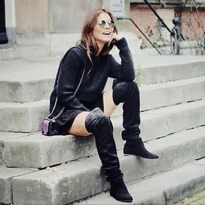 Isabel Marant ослепить над колена бедра сапоги размер 41/10 черная замша плоский - Изображение 1 из 4