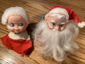 Vintage Gummi Santa & Mrs Claus Puppenköpfe 2,5" hoch - Bild 1 von 5