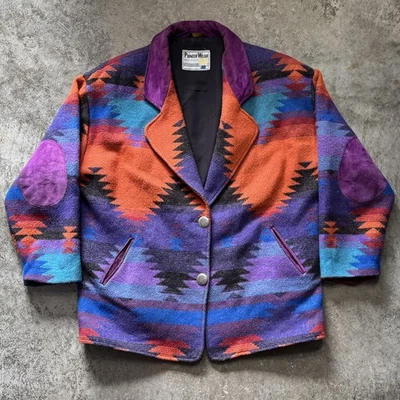 Pioneer Wear Vintage Wool Aztec Jacket Size Large Southwestern Colorful 1990s - Image 1 of 4