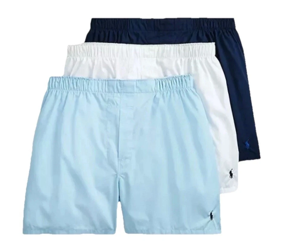 3 PK RALPH LAUREN POLO SIZE LARGE BLACK GRAY WOVEN COTTON BOXER SHORTS UNDERWEAR