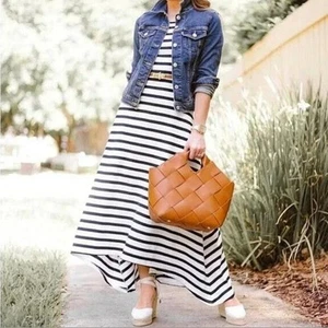 J.Crew High-Low Maxi Dress Ivory Navy Icon Stripe Size Small - Picture 1 of 7