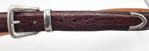 Trafalgar Calfskin Brown Leather Men's Belt Sz 44 With Silver Buckle & Strap Tip - Picture 1 of 11