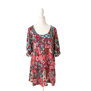 Mini Vestido Natural Life Floral En Niveles Talla Mediana Boho - Imagen 1 de 7