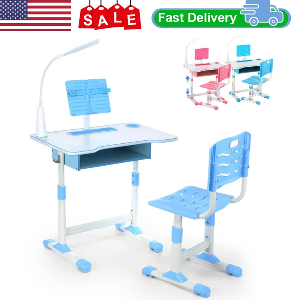 Kids Desk Chair Set,Height Adjustable Functional Study Desk Kids Pull Out Drawer - Image 1 of 4