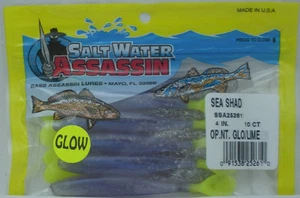 Bass Assassin SSA25261 4" Shad Marin 10 Pk Ouverture Nite Lime Glow Tail - Photo 1/2