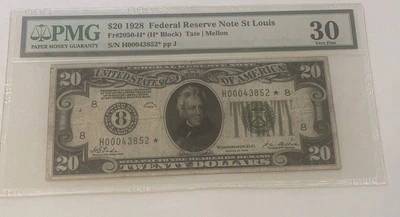 1928 $20 Federal Reserve Note PMG 30 St Louis Star - Fr 2050-H* - Image 1 of 2