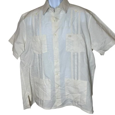 Vintage Oscar de la Renta Guayabera Short Sleeve Ivory Cream XL Linen Cotton - Image 1 of 4