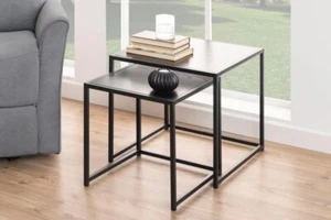 Seaford Noire Satztische Paar Schwarz Gold Beistelltisch Designer Möbel Neu - Bild 1 von 8
