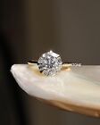 Trendy 3 Ct Round Cut Moissanite Halo Engagement Ring For Women 14k Yellow Gold