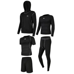 Premium 5pcs Men's Gym Jogging Set With Breathable Quidry Fabric And Hoodie - Picture 1 of 1
