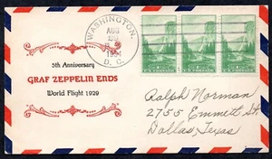 US 1934 ZEPPELIN WORLD FLIGHT ENDS AUG. 29, 1934, WASHINGTON, D.C. TO DALLAS, TX - Picture 1 of 2