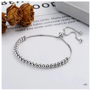 Sterling Silver Adjustable Beads Chain Bracelet - Picture 1 of 5