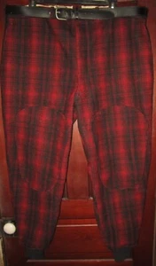 Woolrich Men's VTG 100% Wool Pants Red Black Buffalo Plaid Pockets Belt Flaw 42 - Picture 1 of 5