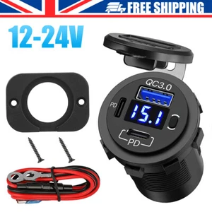 Dual USB PD Type-C QC 3.0 Fast Car Charger Power Outlet Socket Adapter 12V 24V - Picture 1 of 10
