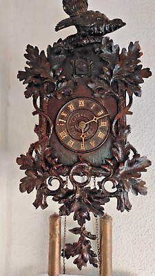 Vintage Cuckoo Clock, Handmade On Wood, 1900-1940.  • 347€