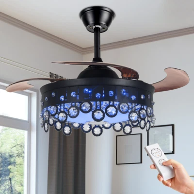 42"Bluetooth 7-Color Crystal Chandelier Invisible Ceiling Fan with Music Speaker - Image 1 of 4
