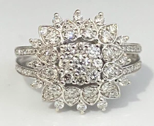 10K White Gold & 1.0CT Diamond Cluster Ring Size N 1/2 - 6 3/4 - Picture 1 of 10